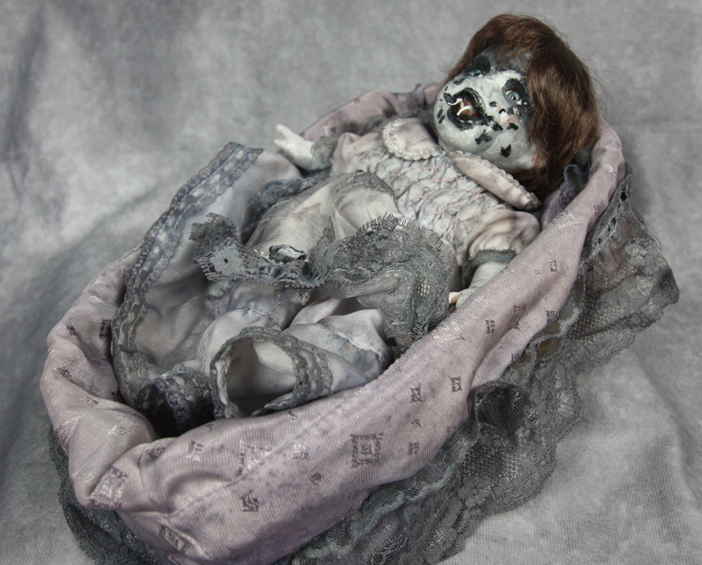 Creepy Doll and Bassinet | Haunted Doll | Halloween Doll | Sable GrimlyGala #7 – 8.5 Inch