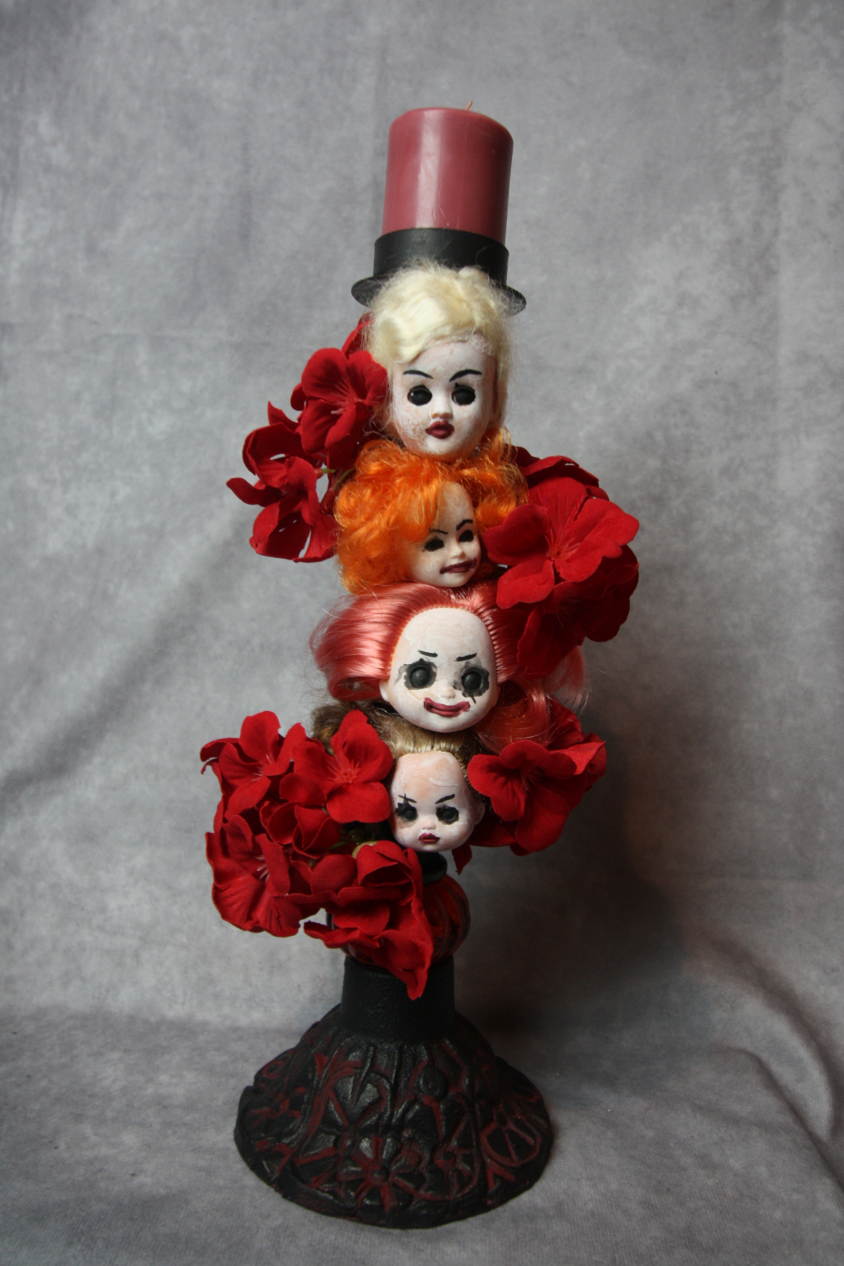 Creepy Dolls Candlestick | Haunted Dolls | Halloween Dolls | The Blood-Bloom Flame GrimlyGala #49 – 13 inch