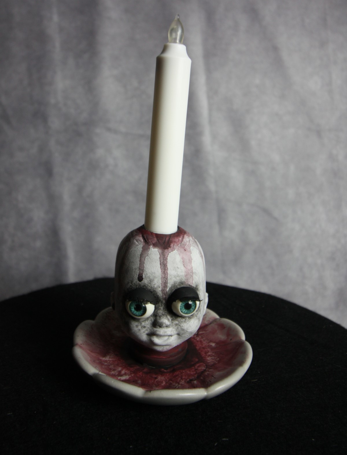 Creepy Doll Head Candle Holder| Horror Doll Head Candle | The Crimson Guardian GrimlyGala #54 – 8.25 Inch