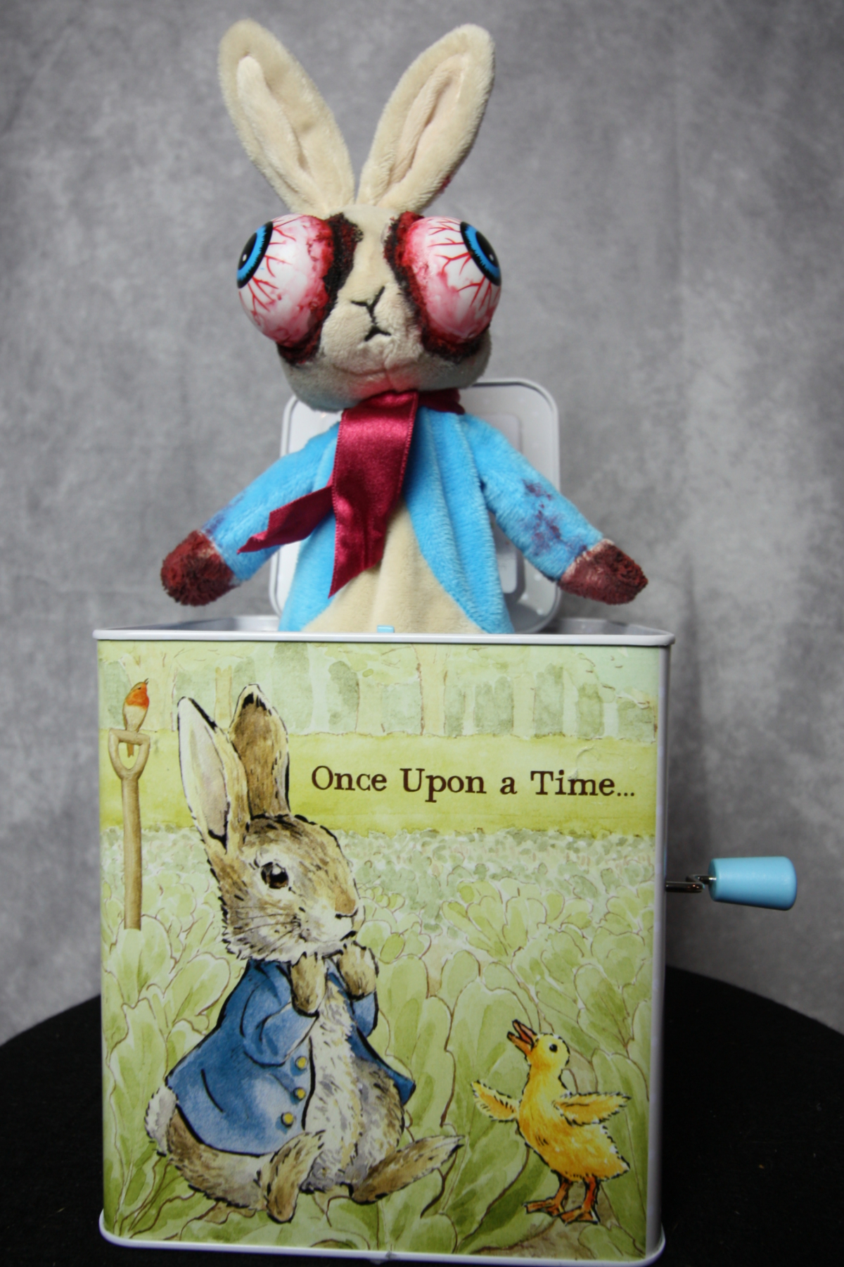 Creepy Peter Rabbit Jack in the Box Plush | Musical Halloween Plush | Grimly Gala #43 – 12.5 Inch (SOLD)