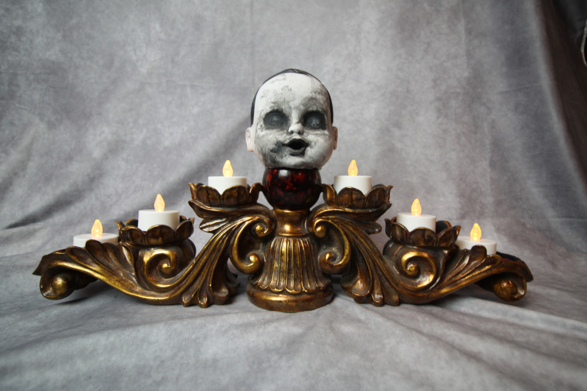 Creepy Doll Candle Holder| Haunted Doll | Halloween Doll | The Whisperer GrimlyGala #51 – 18 x 9 inches